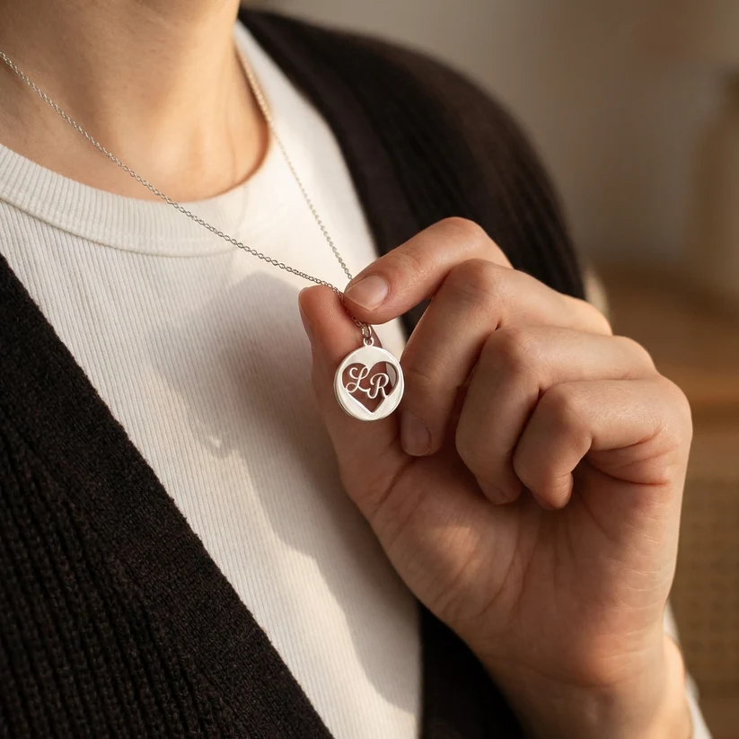 Round Charm Heart Initial Pendant Couple Necklace For Women